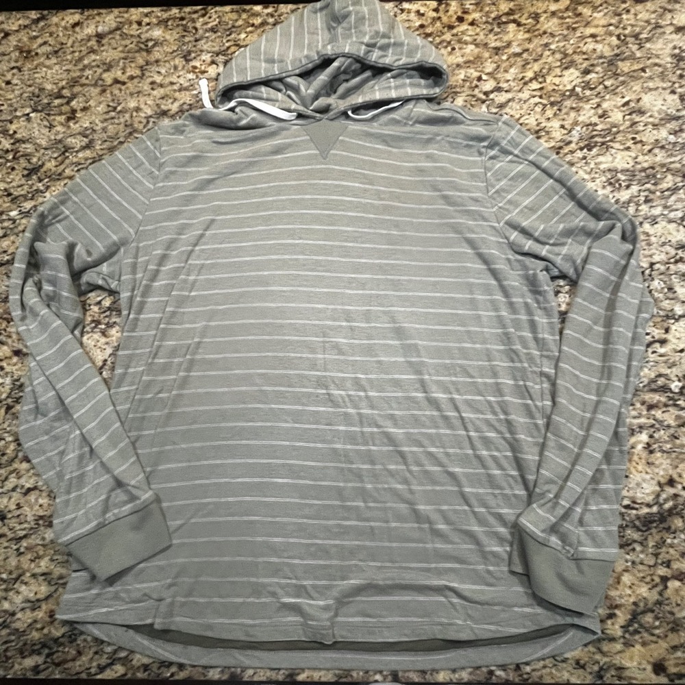 Marine Layer Mens Striped Long Sleeve Hoodie Olive Green L/XL Pullover Knit
